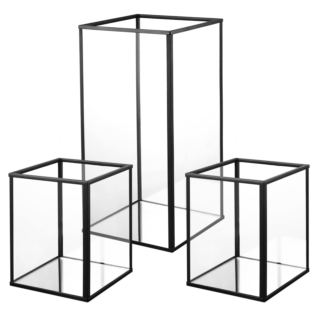 Phosphor Kleiner Hurricane Kerzenhalter Set mit 3 Stück, schwarzes Glas Kerzenhalter für Hochzeit, P