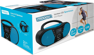 MOOOV 477412 CD-Player Sportman mit UKW-Radio, USB-Port, Sleep- und ID3-Funktionen Blue & Black, Blu