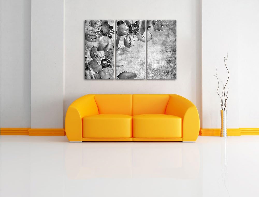 Pixxprint Monocrome, Durchsichtige Lila Blätter 3-Teiler Leinwandbild 120x80 Bild auf Leinwand