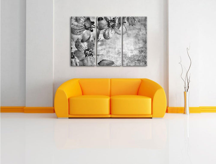 Pixxprint Monocrome, Durchsichtige Lila Blätter 3-Teiler Leinwandbild 120x80 Bild auf Leinwand