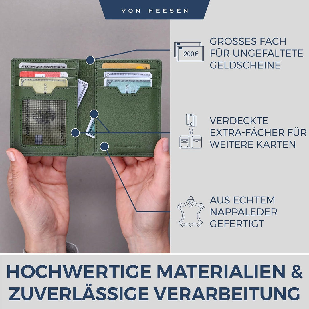 VON HEESEN® Leder Geldbörse Herren & RFID Schutz I Echtleder Geldbeutel für Männer & Damen I Portemo