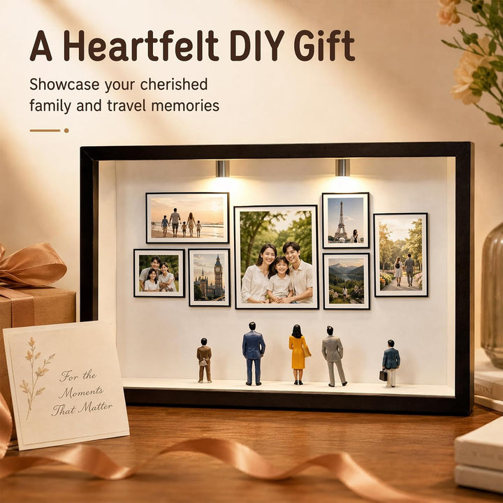DIY Mini Museum Bilderrahmen Set, Schwarzer Rahmen 22,7x31 | 7 Mini-Fotorahmen, 8 Miniatur-Figuren 2