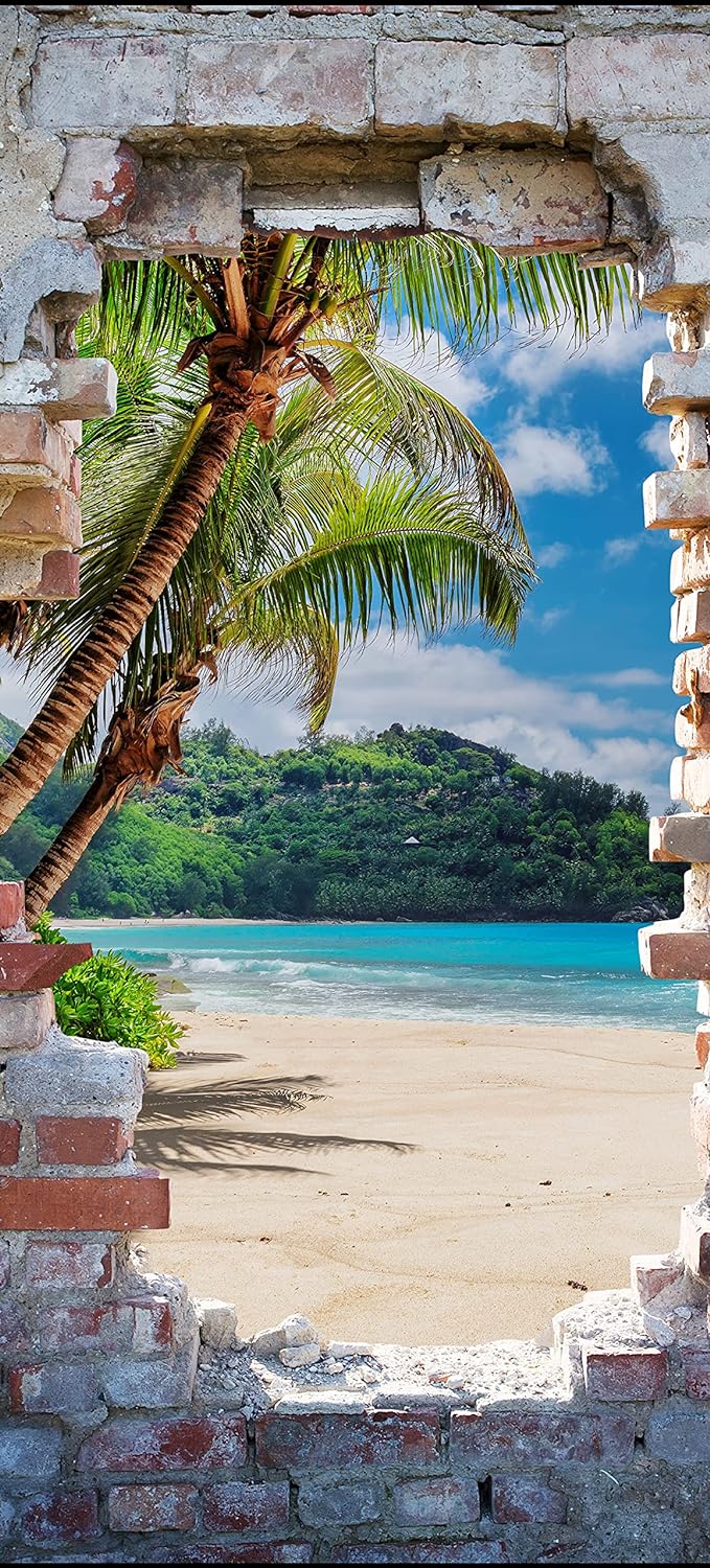 wandmotiv24 Türtapete 3D Steinwand, Paradies, Meer, Strand 90 x 200cm (B x H) - Dekorfolie selbstkle