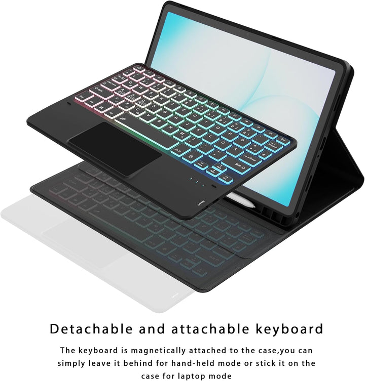 ROOFEI Galaxy Tab A9+/A9 Plus Hülle mit Tastatur: 11 Zoll Galaxy Tab A9+ Abnehmbar Tastatur mit Touc