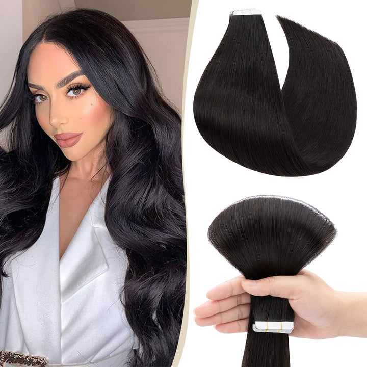 SEGO Tape Extensions Echthaar Haarverlängerung 10 Tressen Klebeband 25g Haarteile 7A Glatt 100% Remy
