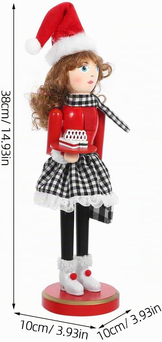 Ciieeo Weihnachtsfrau-Nussknacker Roter Back-Nussknacker Hölzerne -Ornamente Traditionelle -Puppen F