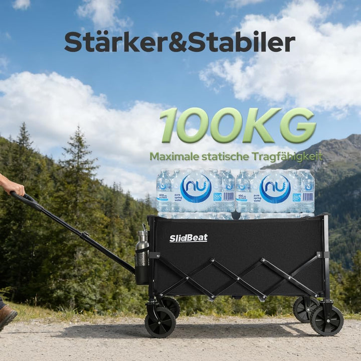 SLIDBEAT Bollerwagen Faltbar 120L 100KG, Abnehmbarer Stoffbeutel Faltbarer Bollerwagen All Terrain R