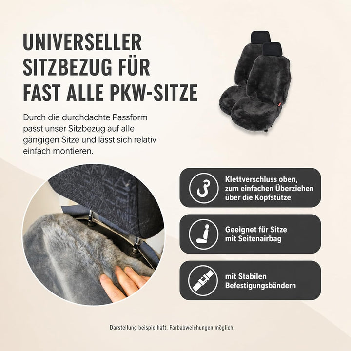 Leibersperger Felle Autositzbezug/Autofell Premium aus hochwertigem Lammfell – 2 Stück – Universelle