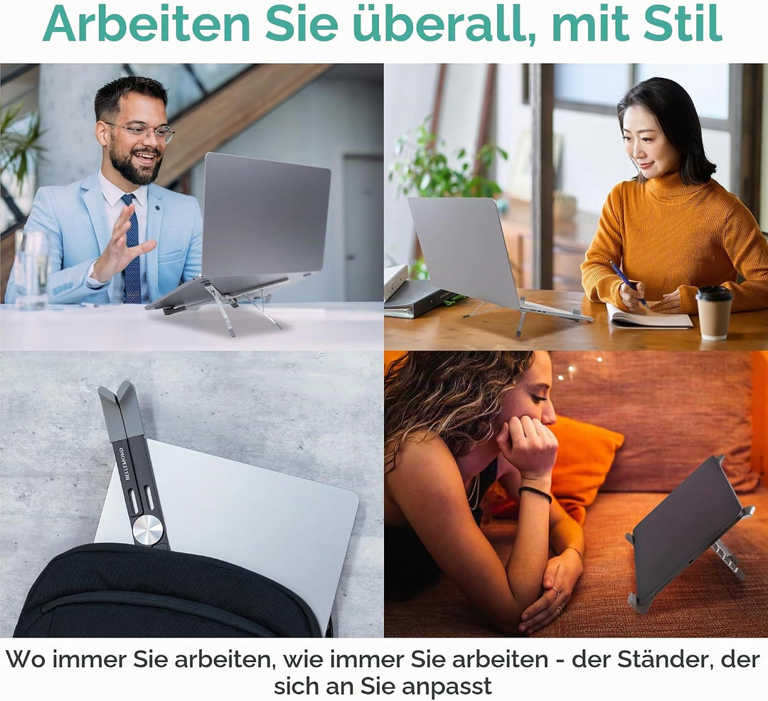 BELLEMOND | X-Form Laptop-Ständer – Höhenverstellbarer Aluminium-Riser mit 5 Stufen, faltbar &amp; leich