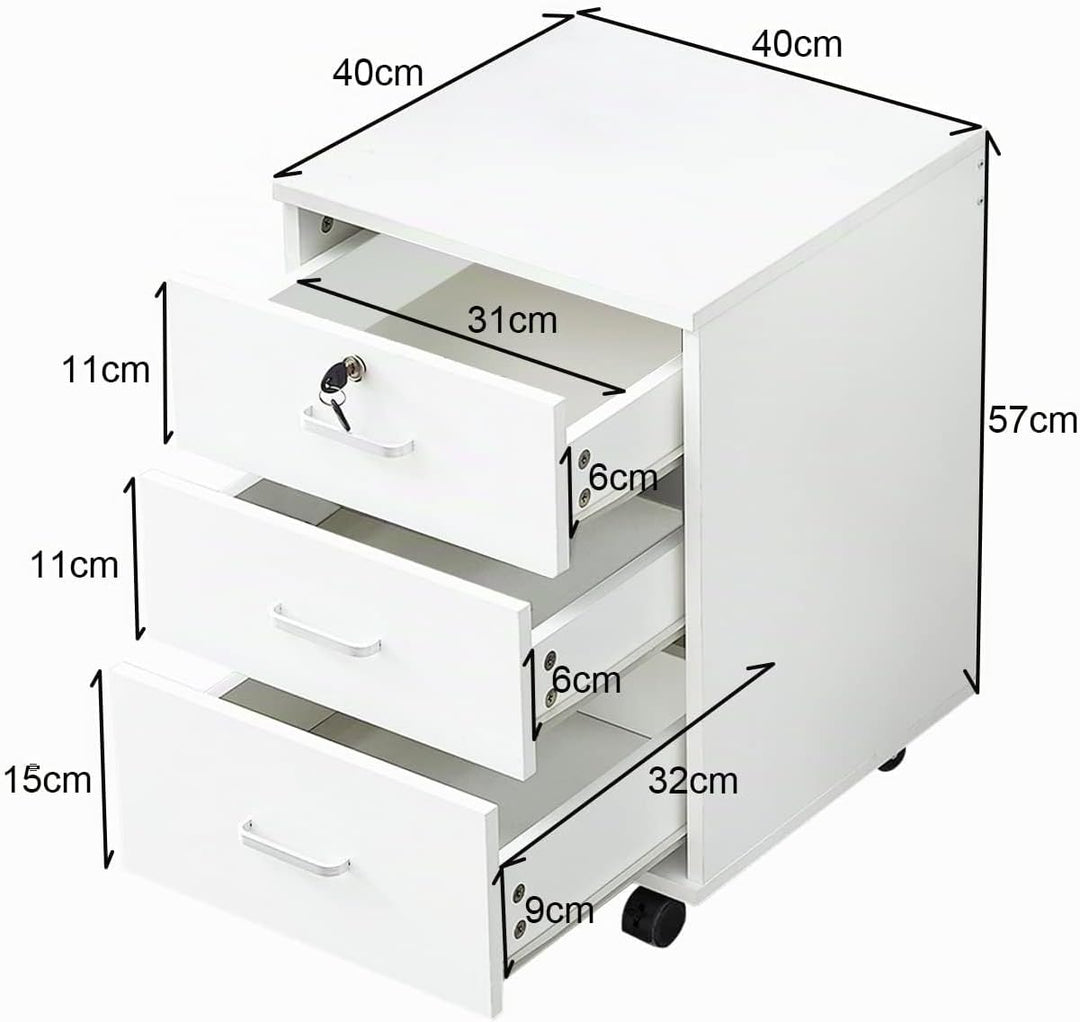 ZBAOLTO Rollcontainer Abschliessbar，Rollcontainer mit Schubladen，Aktenschrank, Büro-Aktenschränke mi