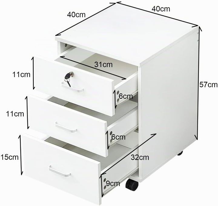 ZBAOLTO Rollcontainer Abschliessbar，Rollcontainer mit Schubladen，Aktenschrank, Büro-Aktenschränke mi