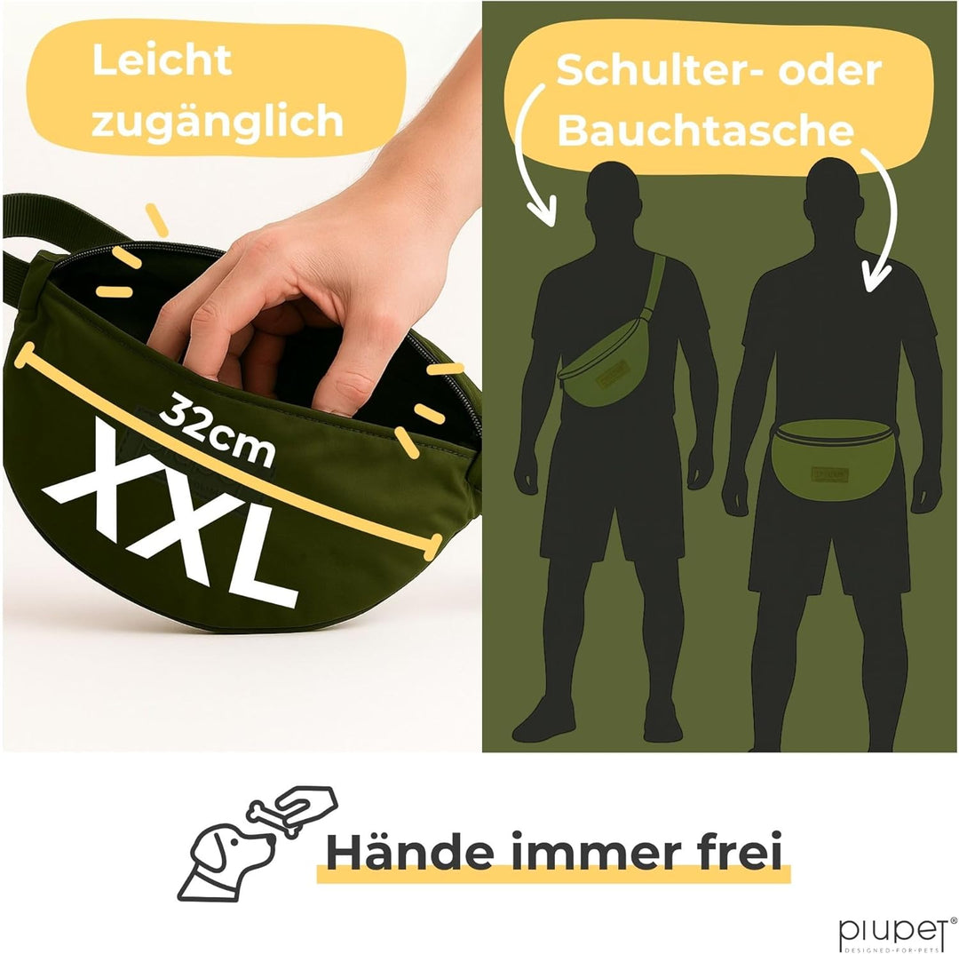 PiuPet® Leckerlitasche für Hunde I Stylische & wasserdichte Gassitasche Hunde mit 3 Reissverschlussf