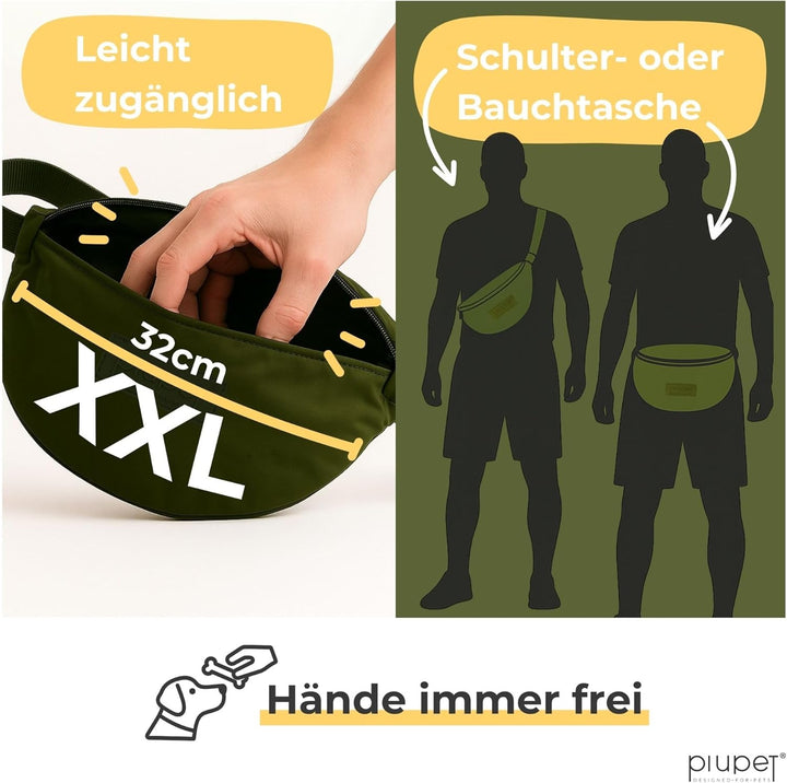 PiuPet® Leckerlitasche für Hunde I Stylische & wasserdichte Gassitasche Hunde mit 3 Reissverschlussf