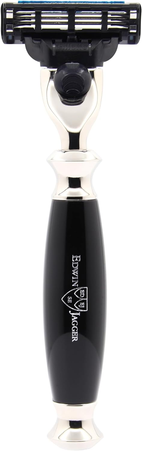 Edwin Jagger S81M586AMZ Klassisches Rasierset aus Ebenholz & Nickel mit reinem Dachs-Rasierpinsel un
