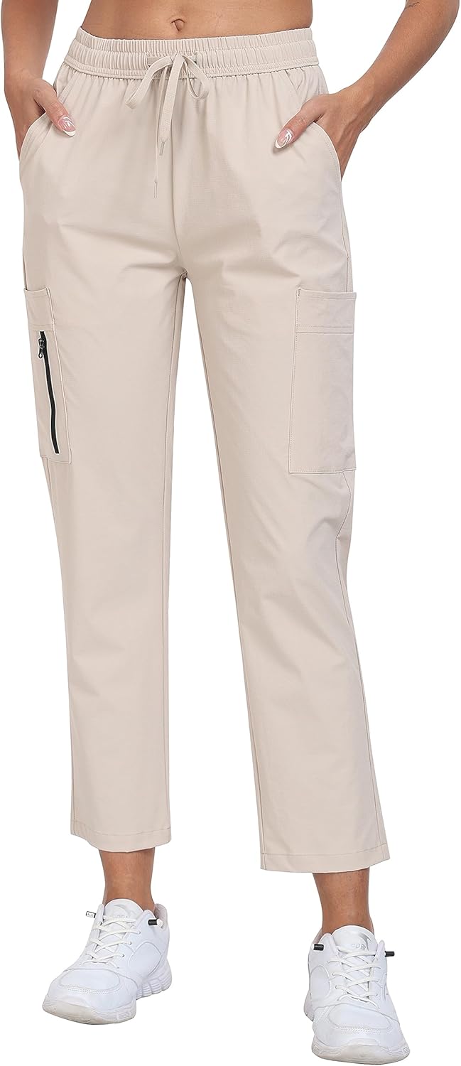 MoFiz Damen Cargohose Leichte Wanderhose Atmungsaktiv Trekkinghose Workout Casual Outdoorhose L Hell