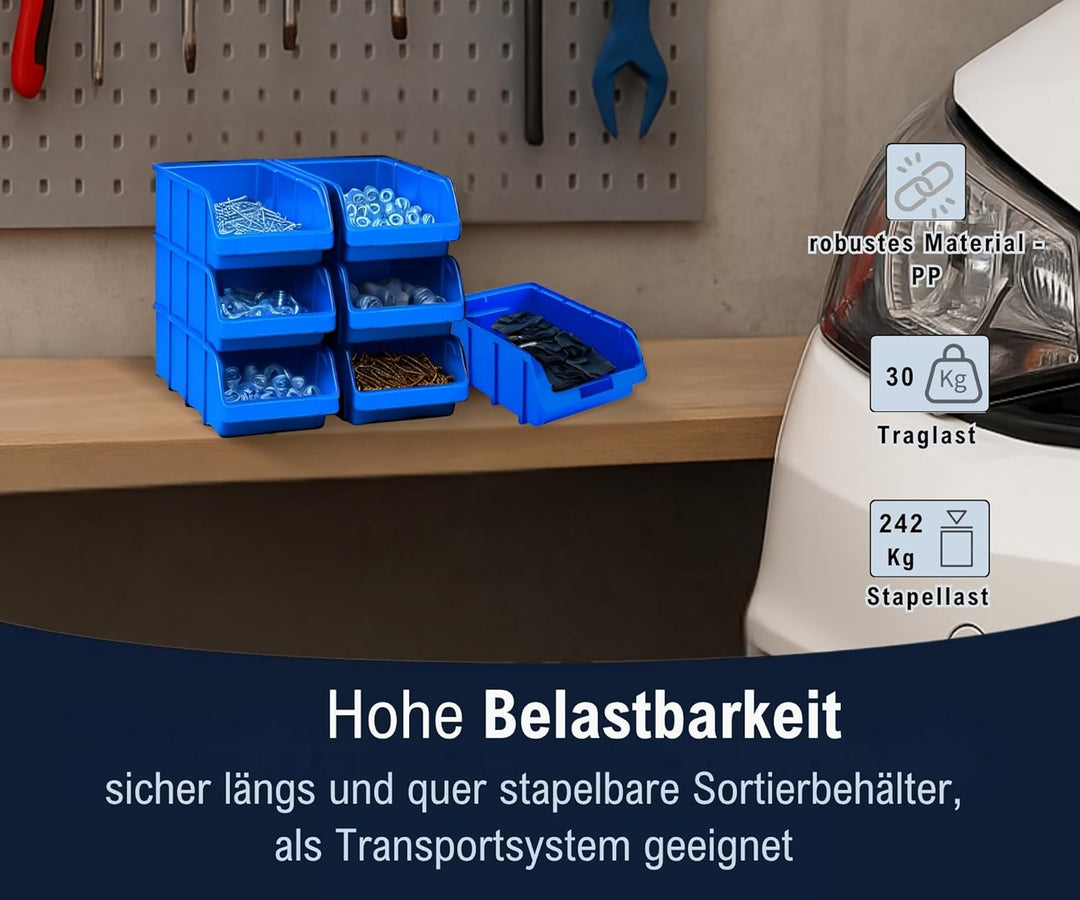 hünersdorff 7 x Sichtbox Stapelbox Lagerbox in Grösse 5, aus Polypropylen, hohe Formstabilität und B