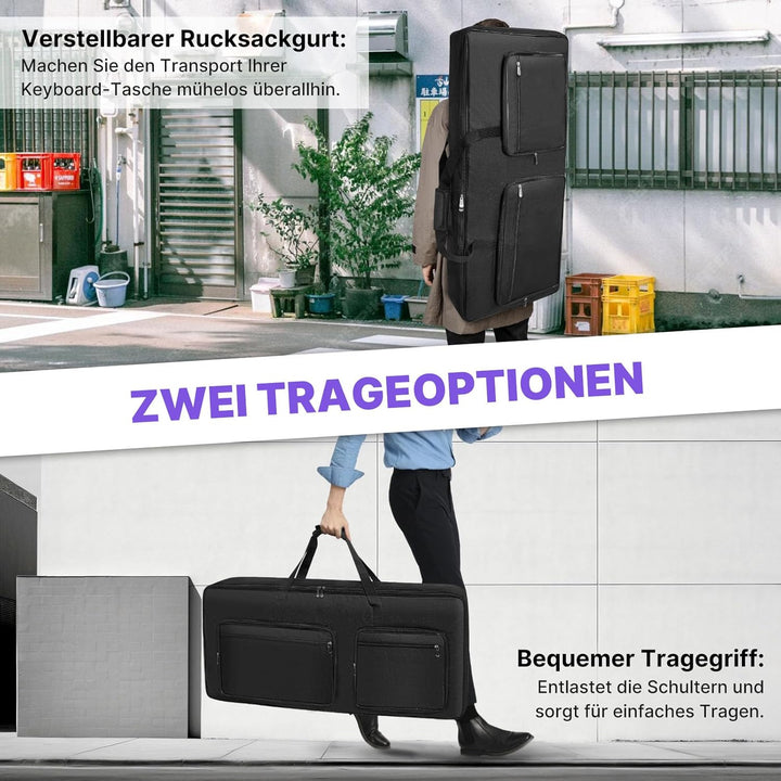 SUNDOY 61-Tasten-Klavier Keyboard Tasche, Gig Bag aus 600D Robustes Oxford-Gewebe, 10mm Schaumstoffp