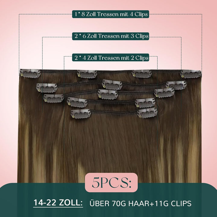 Easyouth Echthaar Clip Extensions Remy Echthaar Clip in Extensions Farbe Mittelbraun Mix Honigblond