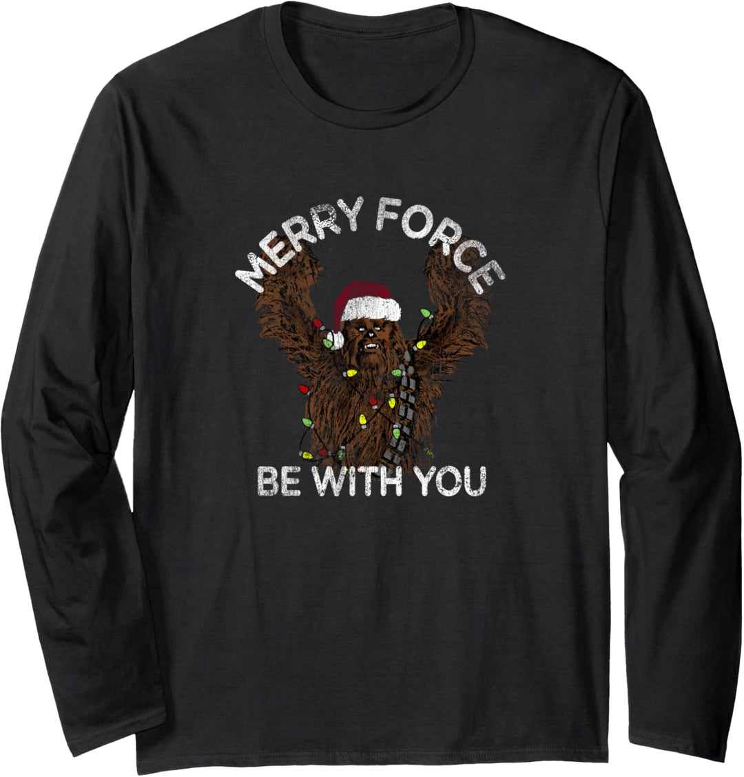 Star Wars Christmas Chewbacca Merry Force Be With You Lights Langarmshirt