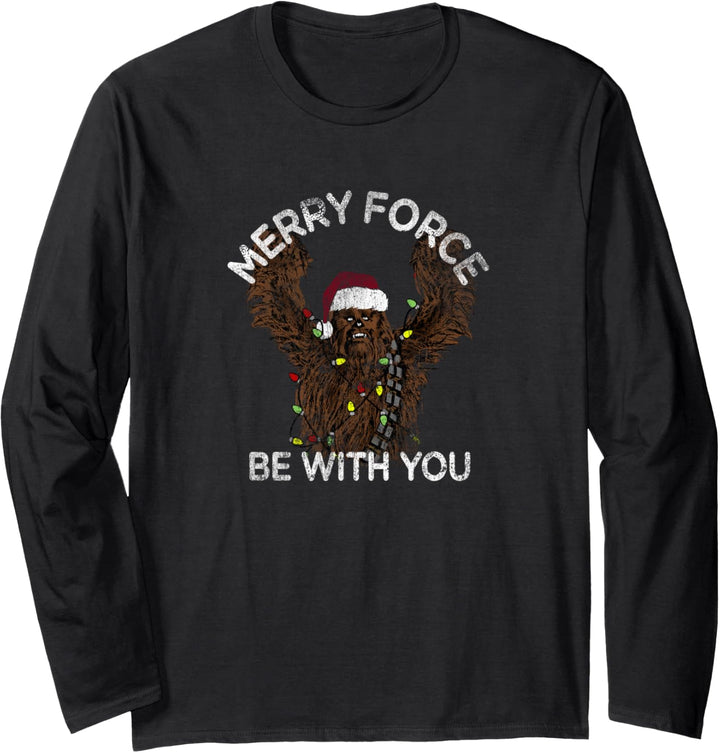 Star Wars Christmas Chewbacca Merry Force Be With You Lights Langarmshirt