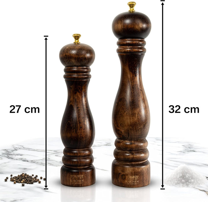 Salz- & Pfeffermühlen Set (32/27 cm) aus Massivholz, entwickelt für Sternerestaurants, Keramik- & Ka