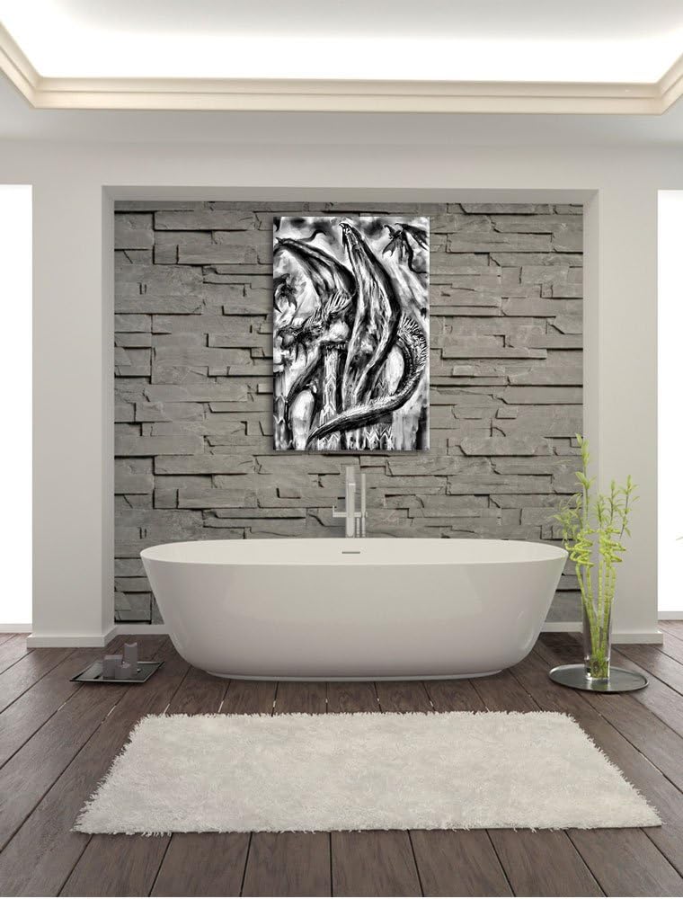 Monocrome, Dragons, Format: 100x70 auf Leinwand, XXL riesige Bilder fertig gerahmt mit Keilrahmen, K
