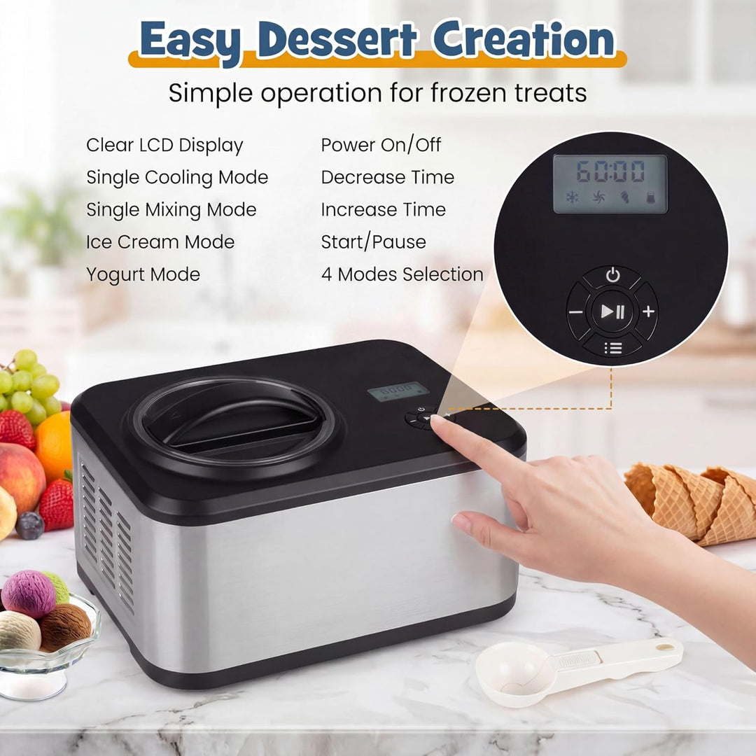LIFEZEAL Eismaschine, 2 in 1 Eiscreme Maschine & Joghurtbereiter, 1,5 L Eiscrememaschine Edelstahl m