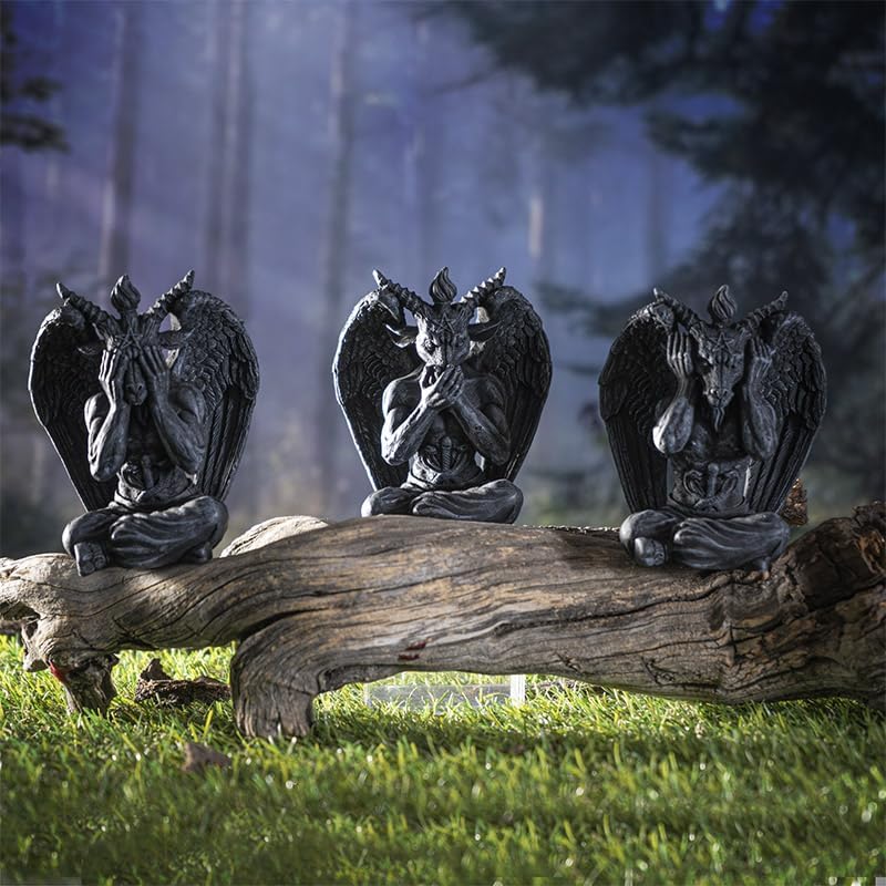 Pacific Giftware Baphomet Figuren Set - Nichts Böses sehen hören Sagen - Gothic Statue Deko Teufel