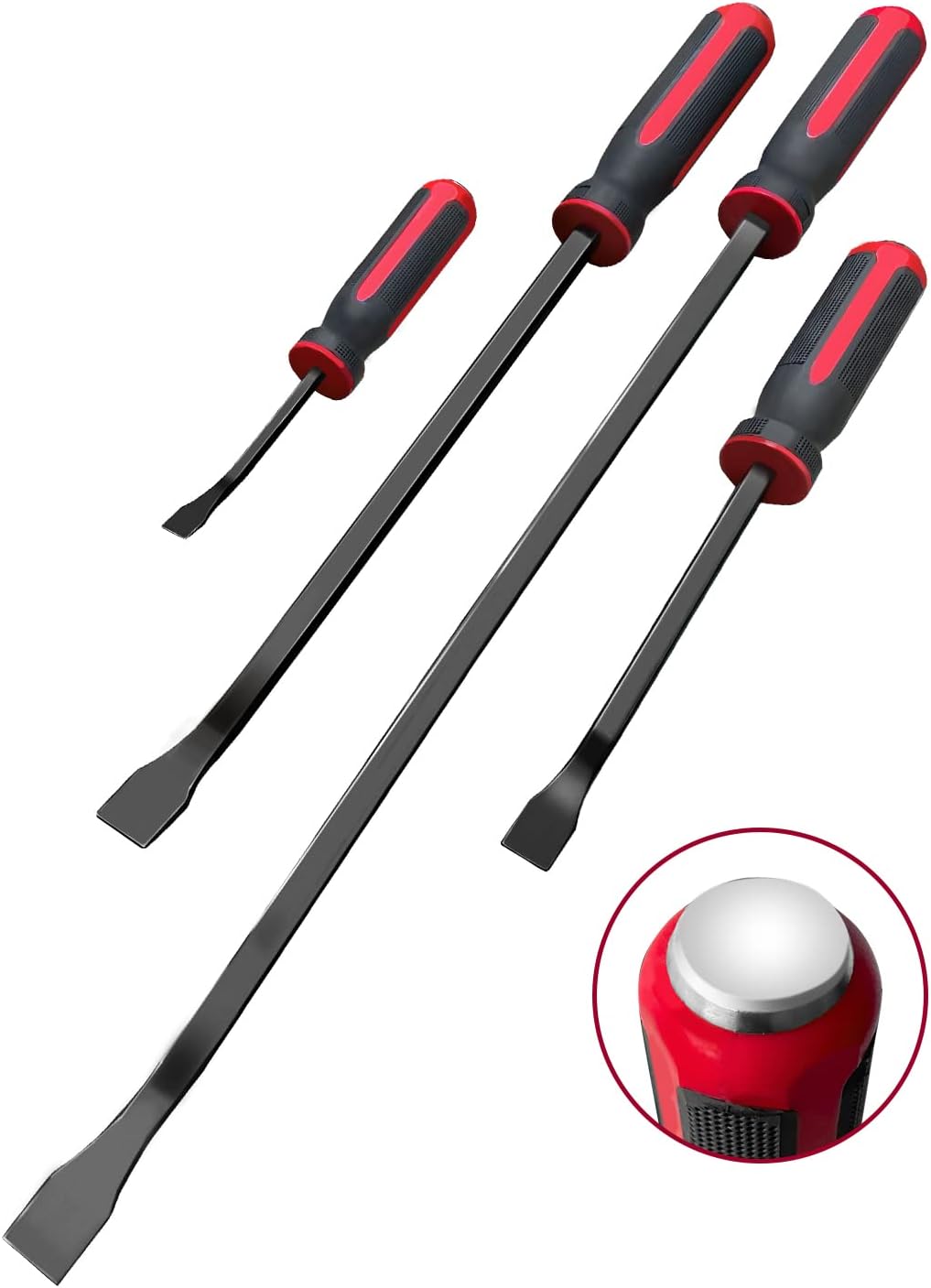 4 tlg Stemmhebel-Satz mit Kunststoff-Softgriff und Metall-Schlagköpfen, Brecheisen, Brechstange, Heb