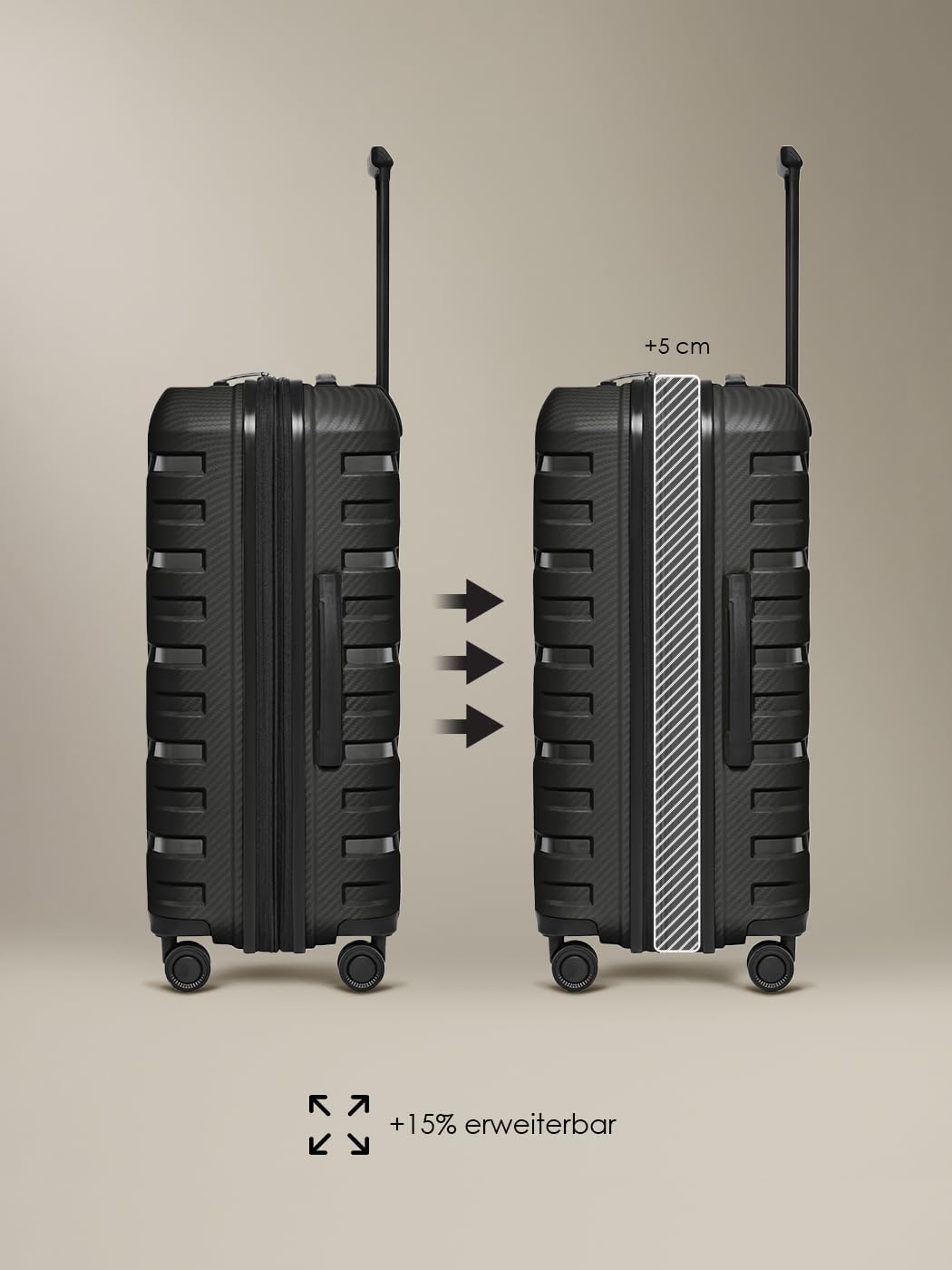 Smartbox Koffer M Erweiterbar 66 cm, 71–80L Reisekoffer Check-in, Hartschalen Trolley leicht 3,8 kg