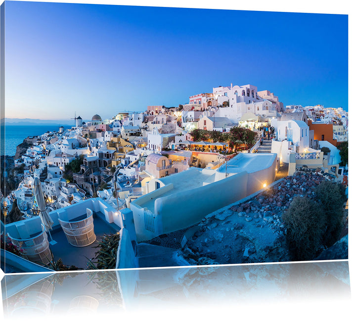 Pixxprint Oia Dorf Santorin als Leinwandbild/Grösse: 100x70 cm/Wandbild/Kunstdruck/fertig bespannt,