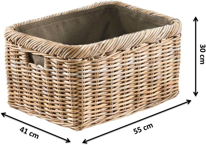 Kobolo Kaminholzkorb Holztrage für Kaminholz - Rattan Kubu grau - Textileinsatz, Grau