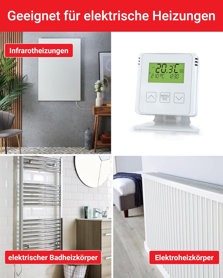 ELEKTROBOCK BT733 Funk-Raumthermostat mit Zwischensteckdose - 35 m Reichweite - Für elektrische Heiz