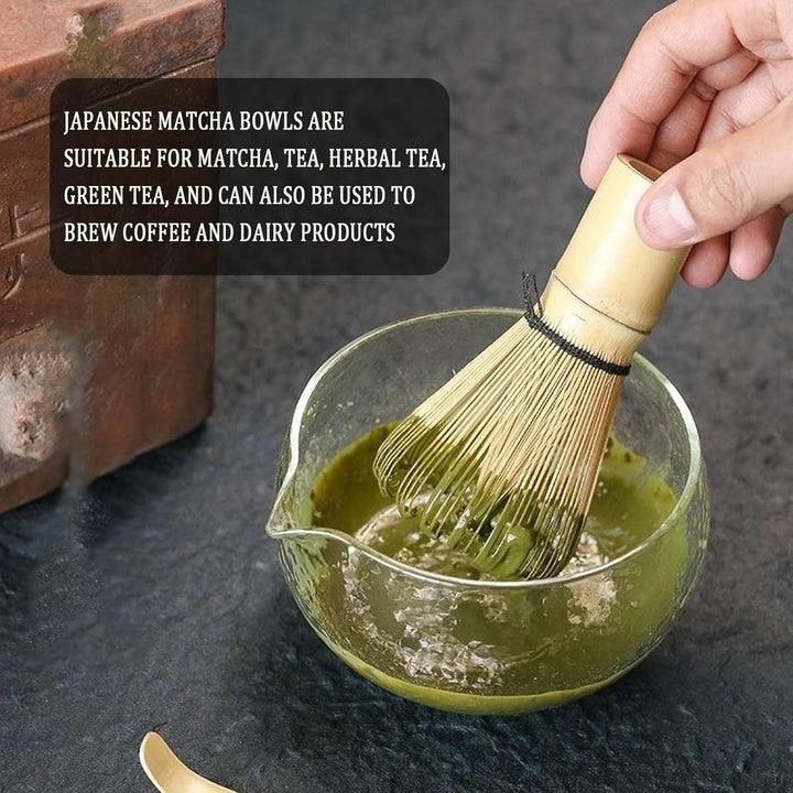 Matcha Schale Japan, Matcha Glasschale mit Hitzebeständig, Matcha Whiskhalter, Dickes Matcha Schale