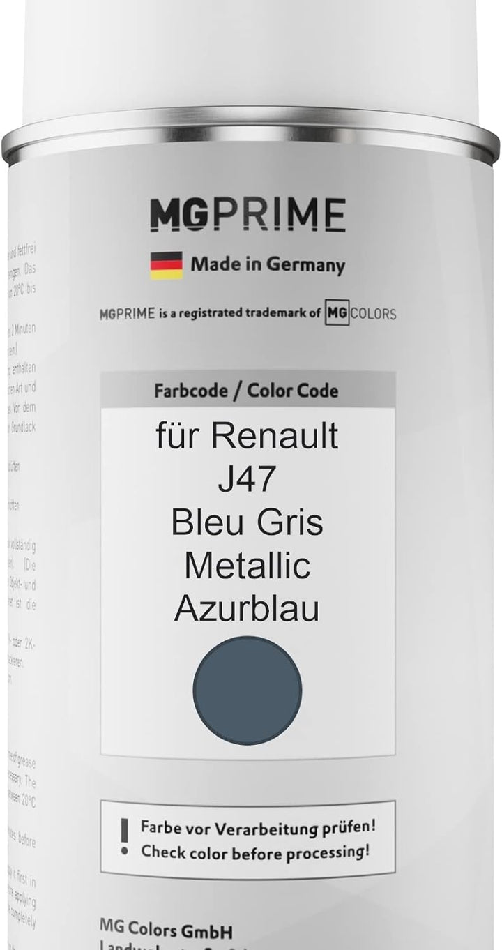 MG PRIME Autolack Sprühdosen Set für Renault J47 Bleu Gris Metallic/Azurblau Basislack Klarlack Spra