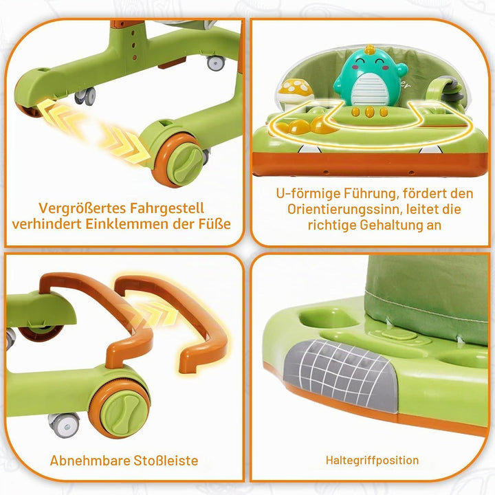 Lauflernwagen Baby Dinosaurier mit Musikalischem Spielset,Fussstütze,Höhenverstellbar,360° Geräuscha