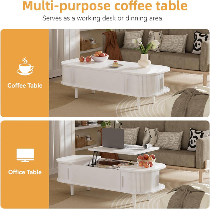 Couchtisch mit Hebeplatte – Moderner Holztisch mit Einzigartiger Textur & Verstecktem Stauraum, Kaff