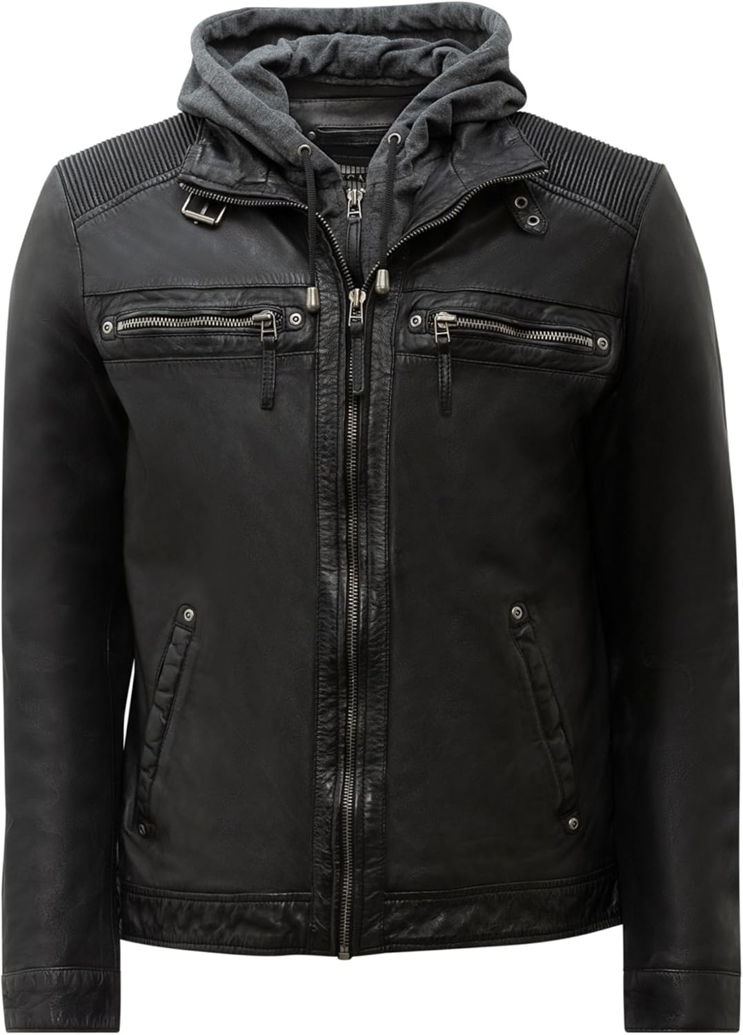 RICANO Nate – Herren Biker Lederjacke (Slim Fit) mit abtrennbarer Kapuze - echtes Lamm Leder XXL Sch