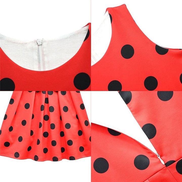 Lito Angels Gepunktetes Heldenmädchen Marienkäfer Kostüm Kleid für Kinder Mädchen, Rot Schwarz Polka
