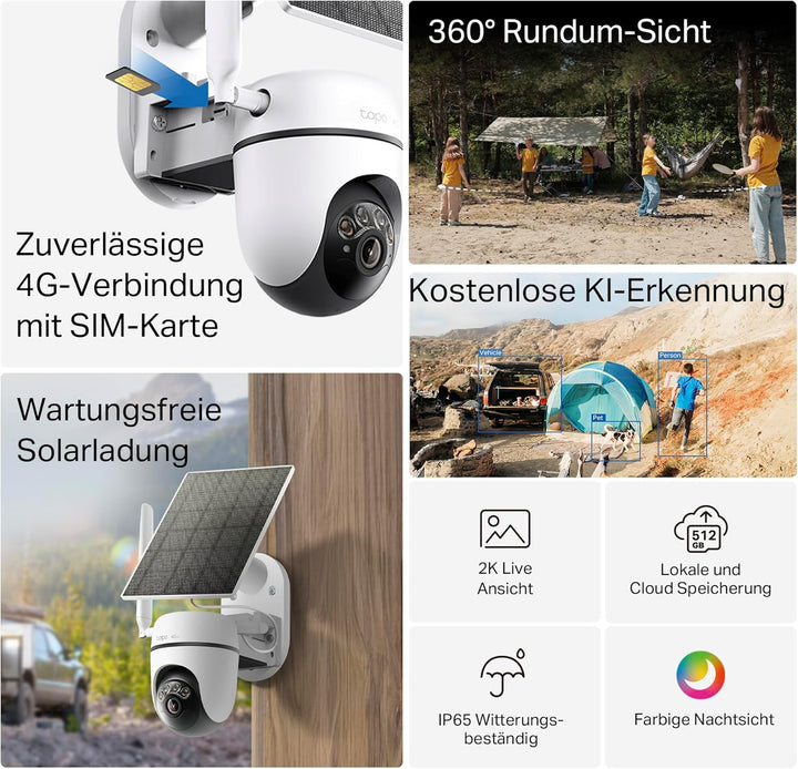 Tapo C615G KIT 4G LTE Überwachungskamera mit SIM-Kartenslot, 360° 2K-3MP Farbnachtsicht, kostenlose