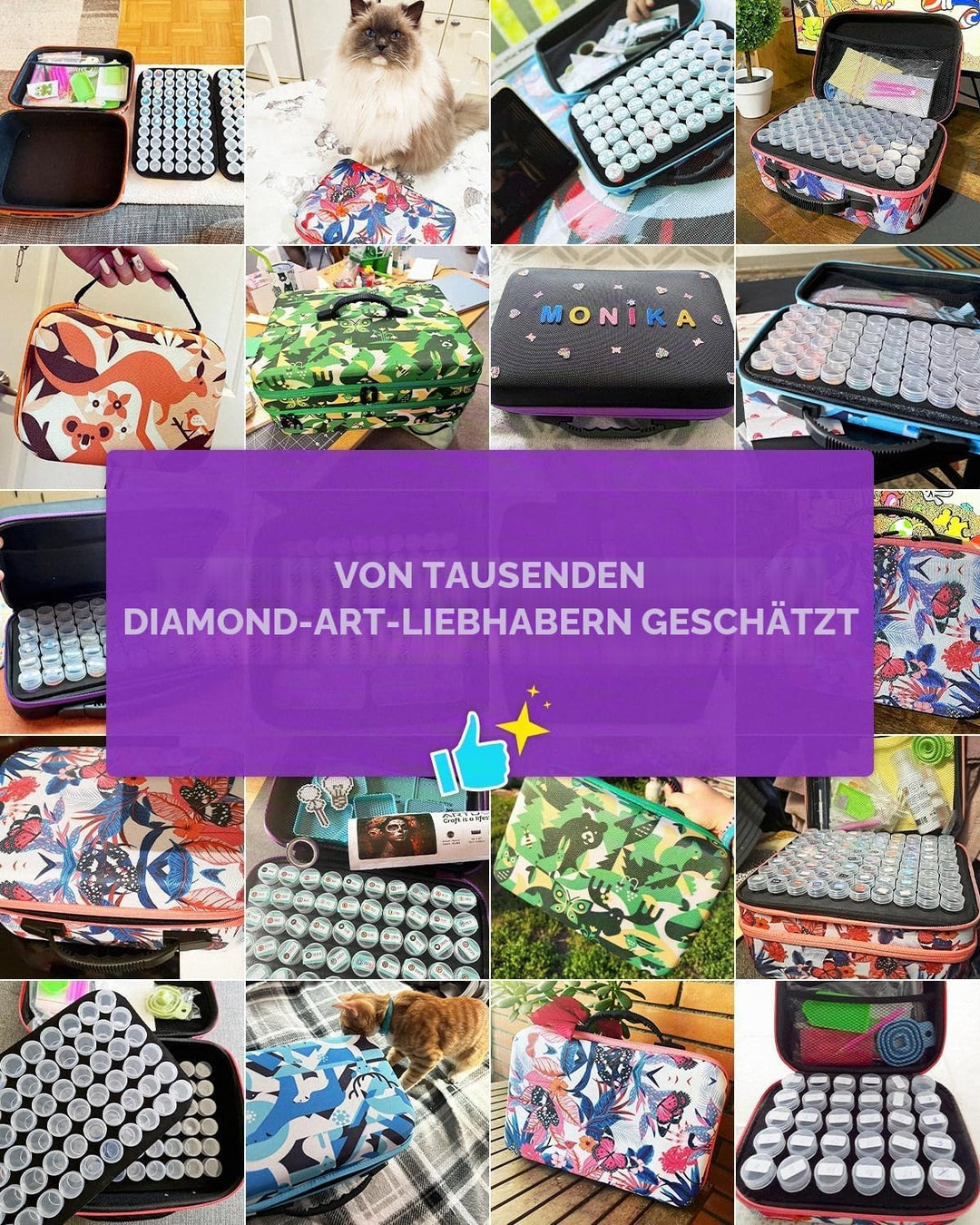 ARTDOT 5D Diamond Painting Zubehör Boxen, 60 Stück Diamant Painting Aufbewahrungsbox mit Koffer Tric