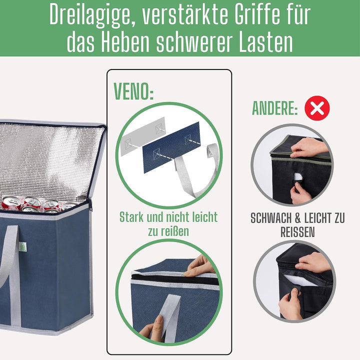 VENO 29 Liter Einkaufstasche Wiederverwendbare Faltbar Kühltasche Einkaufskorb, Gross Picknickkorb R