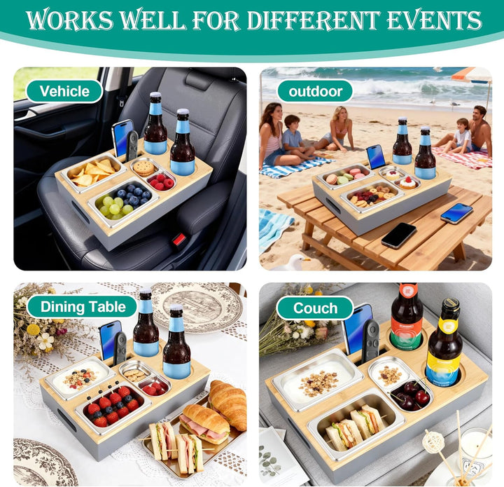 Couchbar Snackbox, Sofa Couch Tablett, Praktischer Sofatablett, mit Fächern, Abnehmbarer Deckel,mit