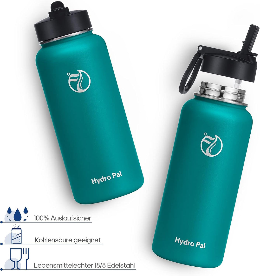 HydroPal Edelstahl Trinkflasche - 750ml, 1L, 1,2L, BPA-Frei, Kohlensäure geeignet, Isolierte Thermos