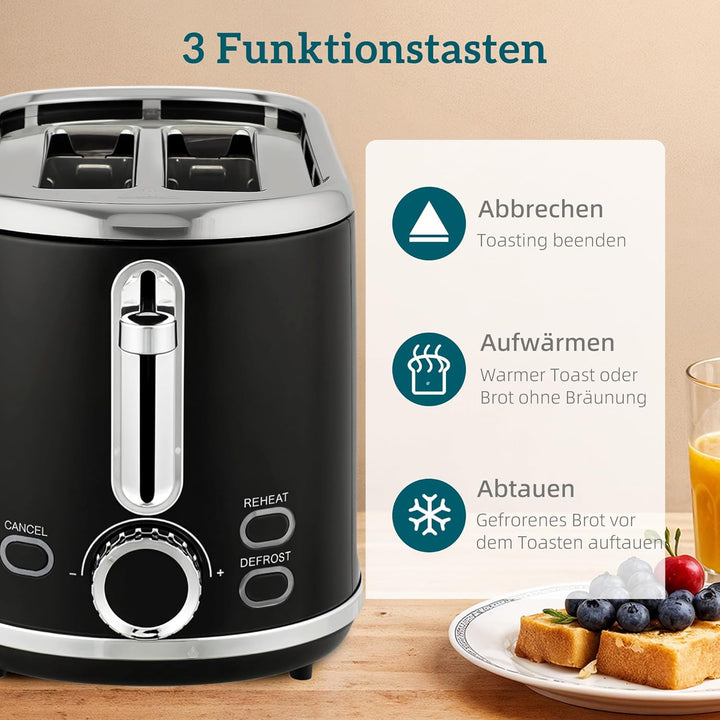 HOMCOM Wasserkocher Toaster Set 1,7L Edelstahl Wasserkocher 2 Scheiben Toaster mit 6 Bräunungsstufen