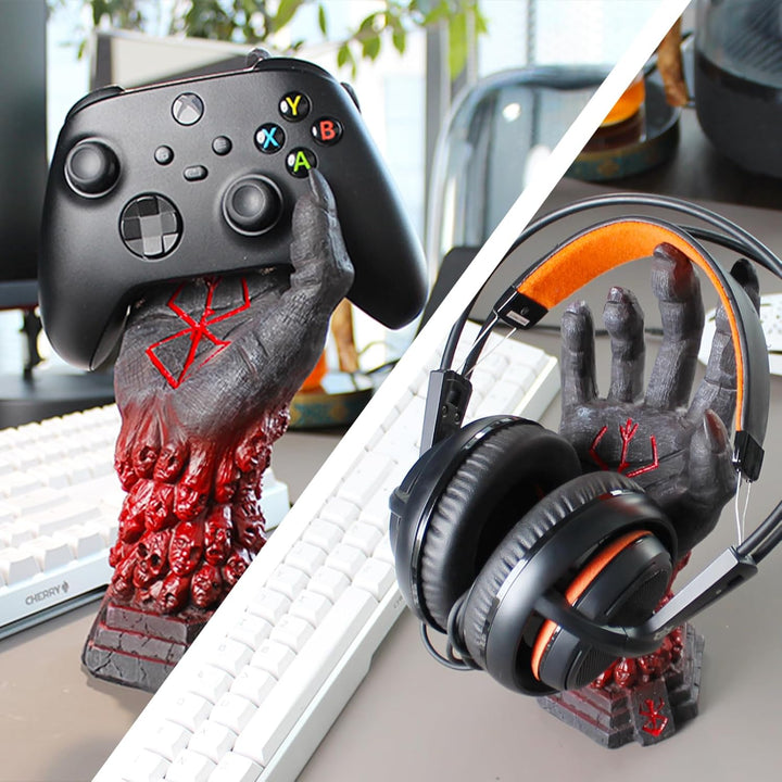 Teufelshand Design Ständer: Kopfhörer- und Controllerhalter, Rot-Schwarz Verlauf, Resin, Ideal für P