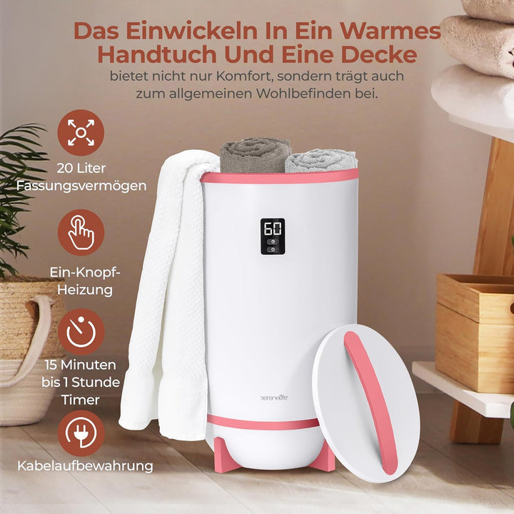 SereneLife Handtuchhalter Stehend Rosa – Elektrischer Handtuchwärmer für 2 Handtücher Energiesparend