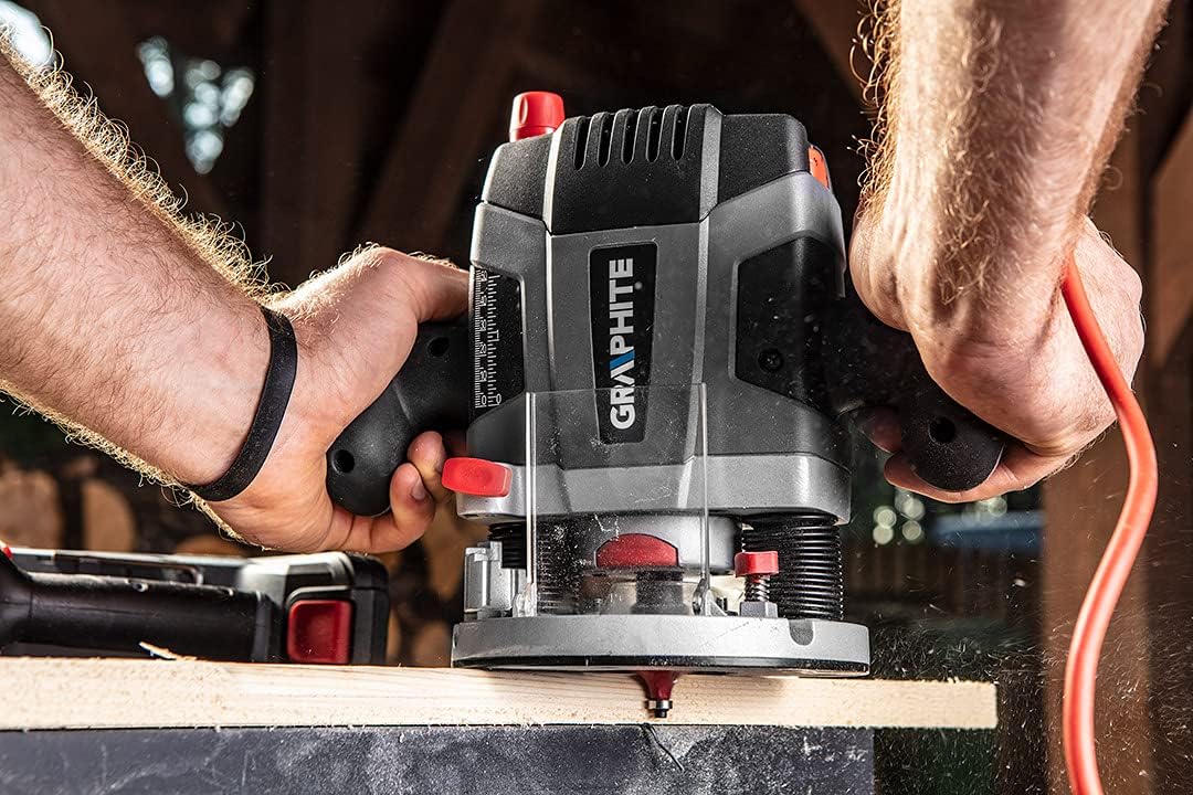 GRAPHITE 1300W Oberfräse, zum Fräsen von Löchern, Nuten, Kanten, stufenlose Geschwindigkeits- und Ti