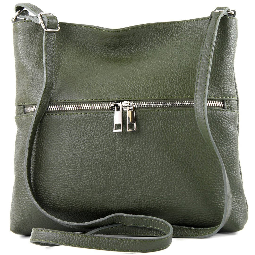 modamoda de - T144 - ital Umhängetasche Schultertasche aus Leder Armeegrün2021, Armeegrün2021