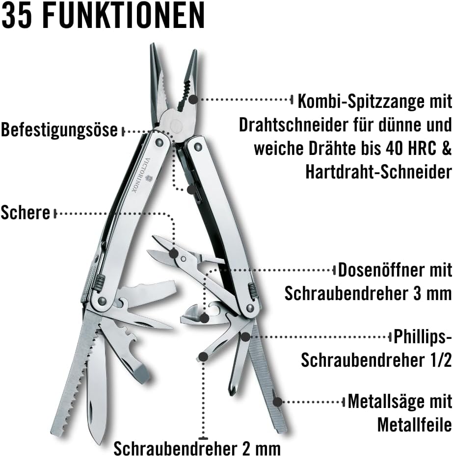 Victorinox Multifunktionswerkzeug Swiss Tool Spirit X Plus, 35 Funktionen, Swiss Made, Multitool mit